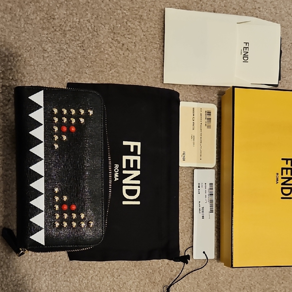Fendi Black Wallet with Red and Gold Accents